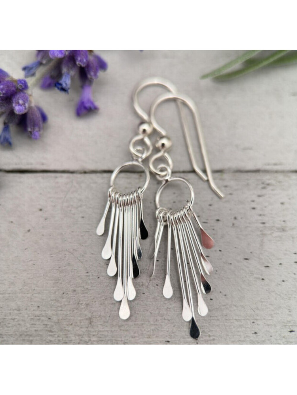 Sterling Silver Boho Fan Fringe Earrings Dangle Drop PaddleTassels Hippie-chic